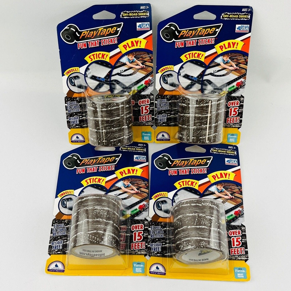 PlayTape Off-Road Series 4 Roll Lot 15ft Each EZ Peel Tear Re-Stick Inroad Toys